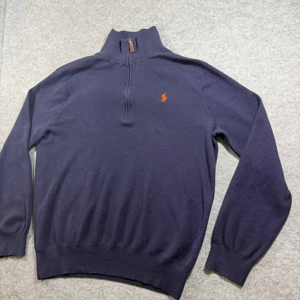 Polo Ralph Lauren Quarter Zip Sweater Mens L Navy Pima Cotton Pony Logo Preppy